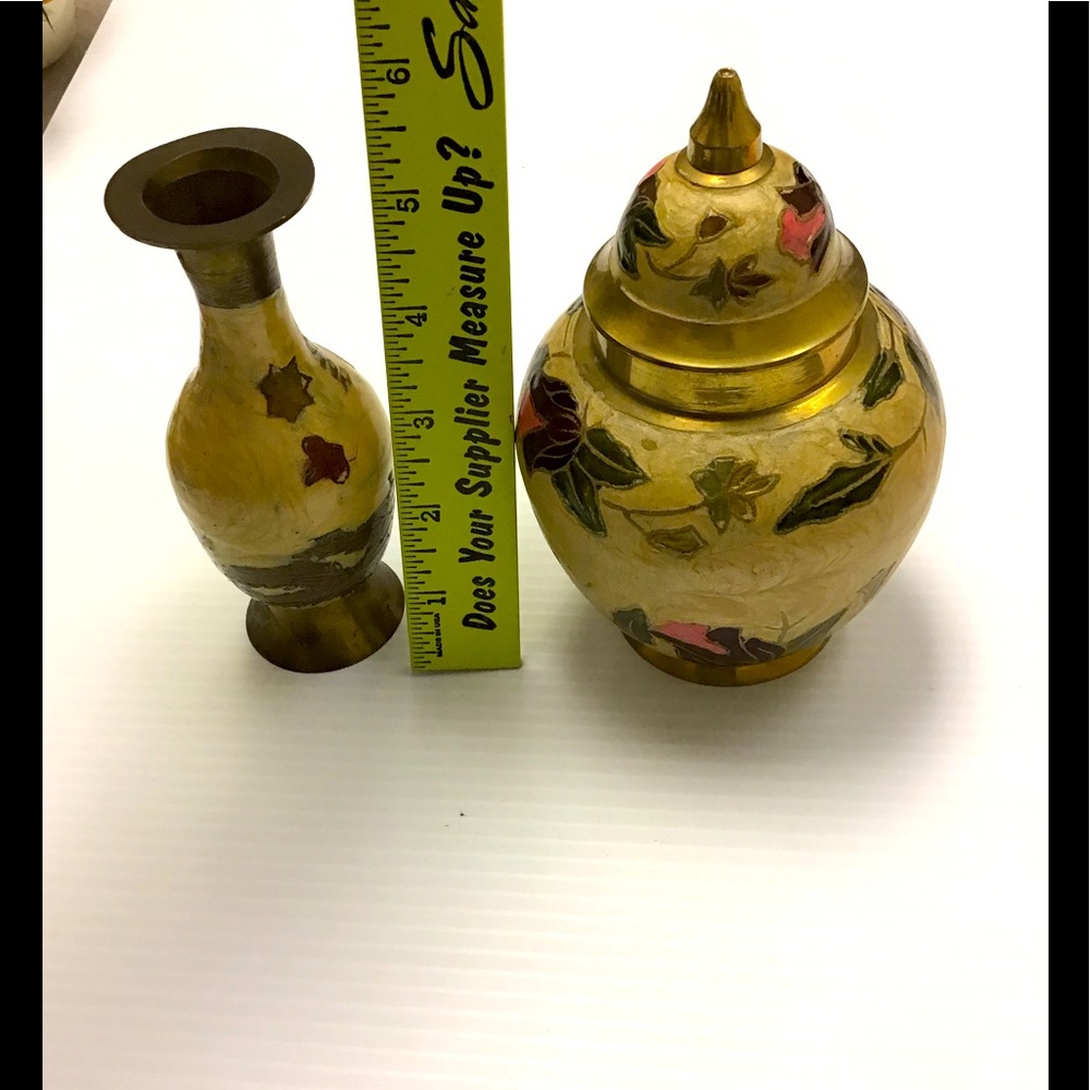 Vintage Brass and Enamel container set